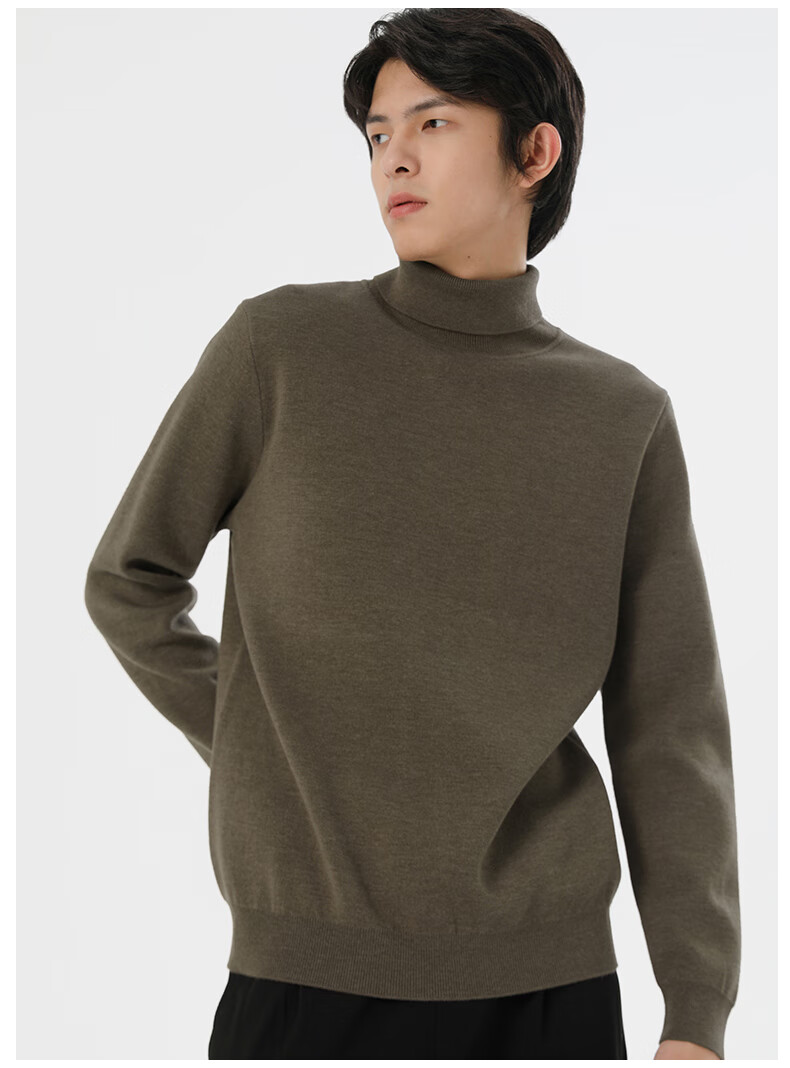 MARKLESS Men's Autumn Winter Warm High Neck Knit Sweater Casual Pullover Base Shirt 1713 Brown Leaf XXL 9