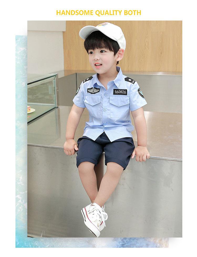 警察儿童服装男童夏装套装儿童官服角色扮演察衣纯棉交通装演出表演