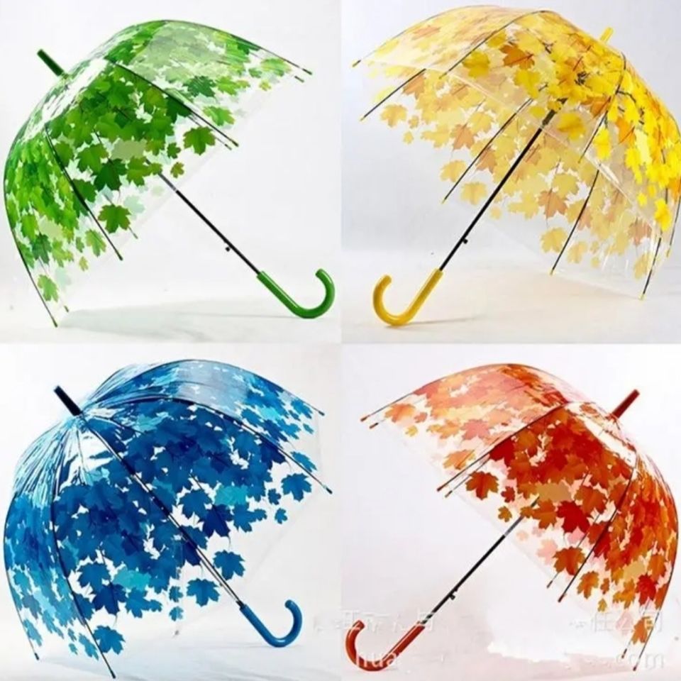 新品透明雨伞时尚文艺小清新树叶伞创意长柄伞公主绿叶枫叶樱花拱形伞
