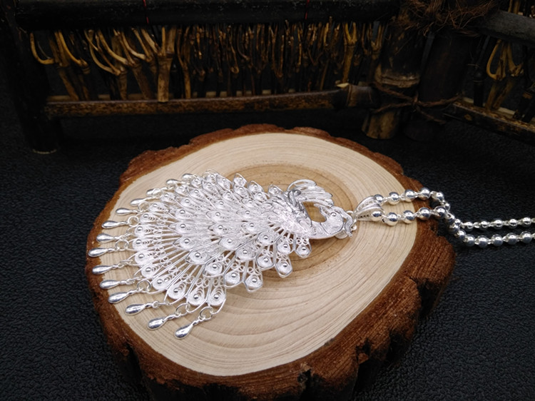 湖南湘西 凤凰古城足银拉丝凤回头凤凰吊坠手工时尚精品 毛衣链4mm