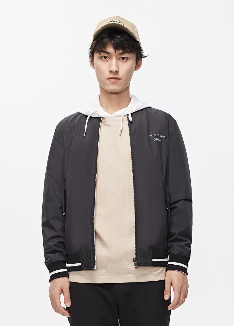 卡宾男装双面穿棒球领飞行夹克刺绣印花珠片a 煤黑色01 54/185/xxl