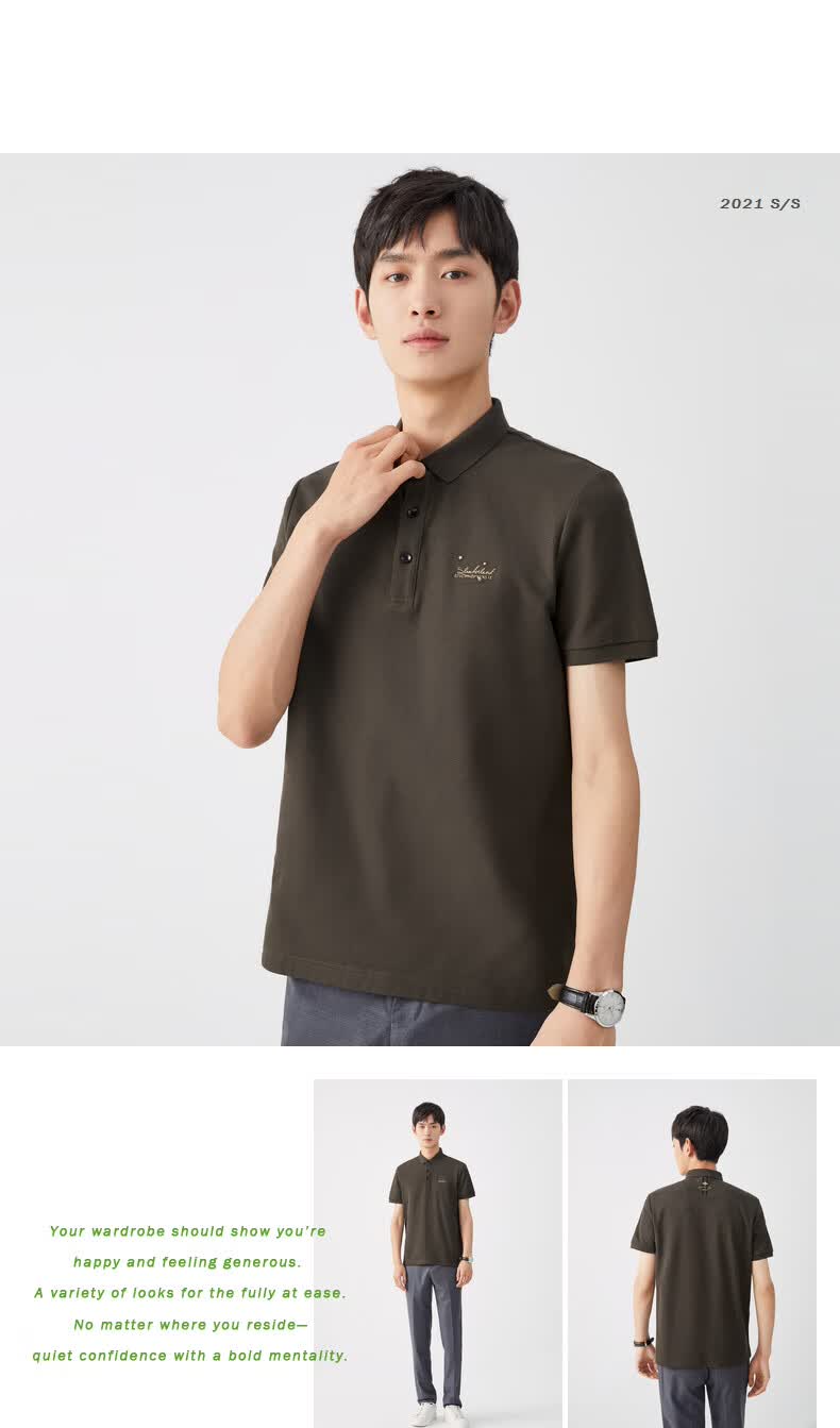 太平鸟男装夏季新款多色刺绣polo衫时尚纯棉舒适短袖翻领潮灰色s