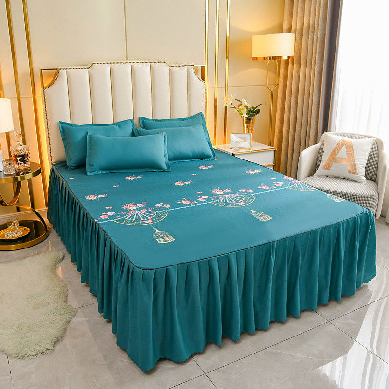 精选断码清货单件床裙韩式床罩双人床单床笠席梦思保护套床套悠云鸟灰