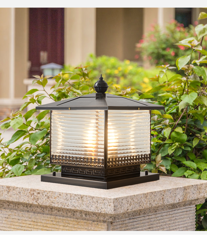 全铜柱头灯太阳能围墙灯欧式门柱灯户外防水大门花园庭院灯太阳能铜