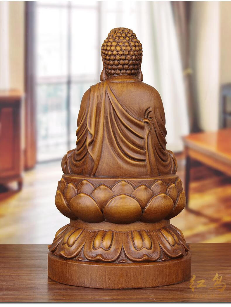 红鸟 纯实木雕像如来摆件礼物木质雕塑大号家用供奉像客厅释迦牟尼