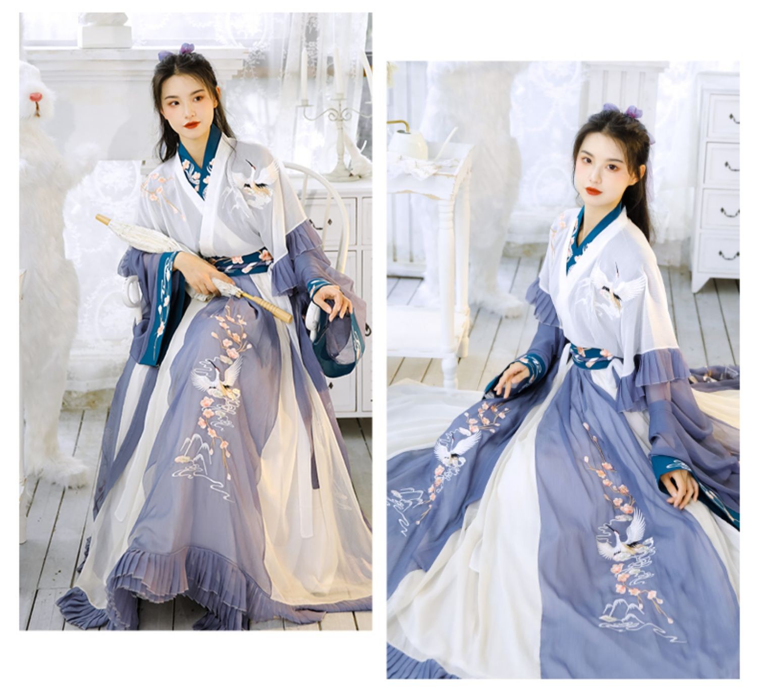 云树鸣原创汉服女中国风晋制齐腰交领襦裙古装学生夏季 云树鸣蓝色款