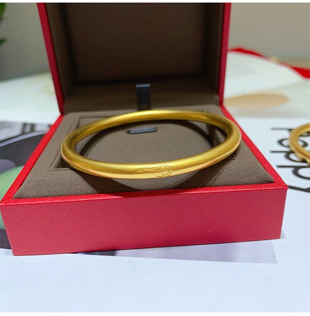 老凤祥款古法金手镯实心足金玫瑰花黄金镯子女999妈妈磨砂宽面正品女