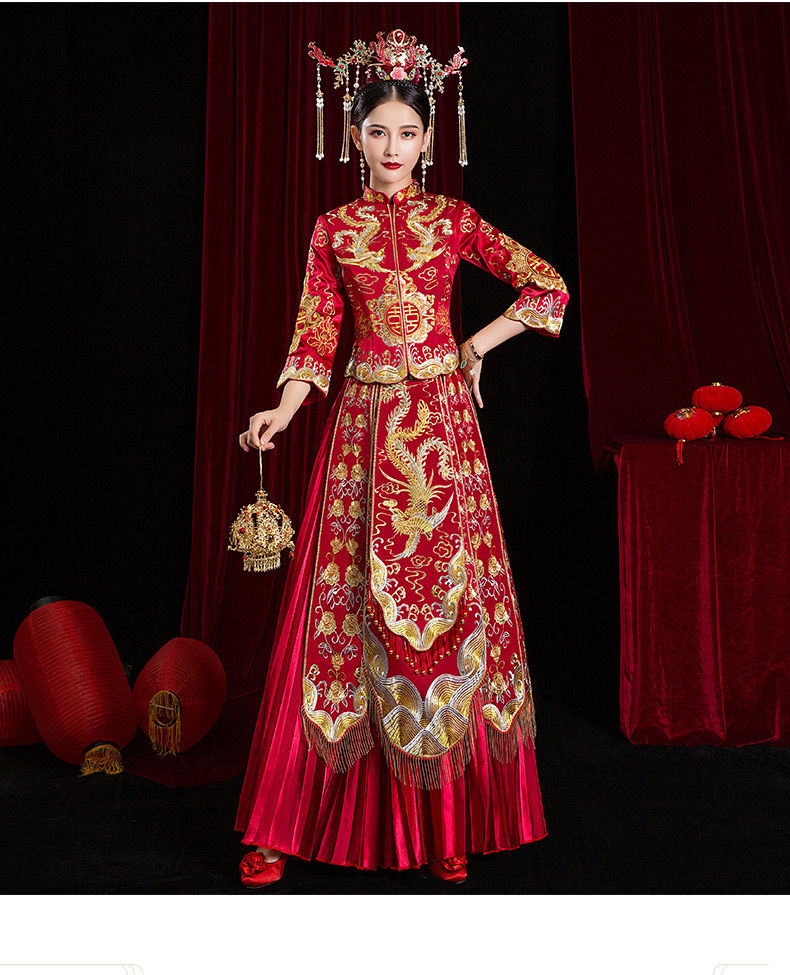 凤冠霞帔小个子古代汉服婚纱结婚礼服秀禾服新娘新款结婚礼服女正红