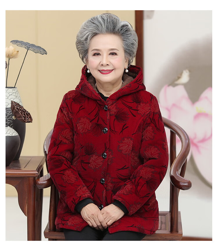 七十岁老奶奶加厚加绒棉衣套装冬天中老年人女冬装外套妈妈装棉服老人