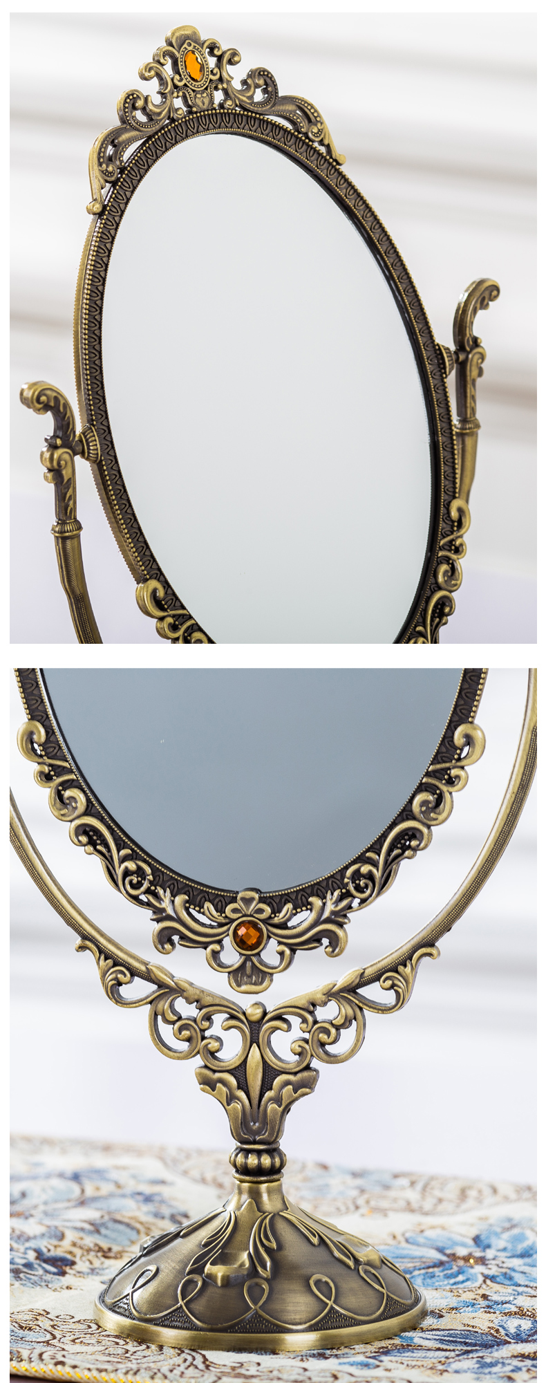 琳诺欧式古典台式双面化妆镜美式高清美容妆容镜复古公主镜家用送闺蜜