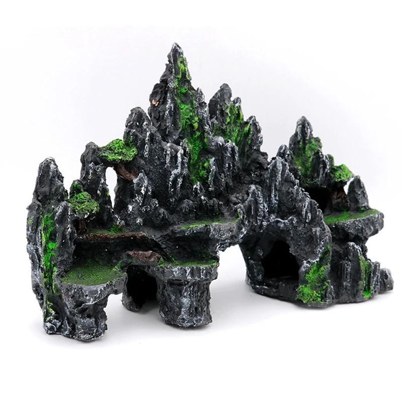 鱼缸假山树脂造景仿真石头养鱼用品龟鱼缸装饰水族箱虾躲避洞套餐