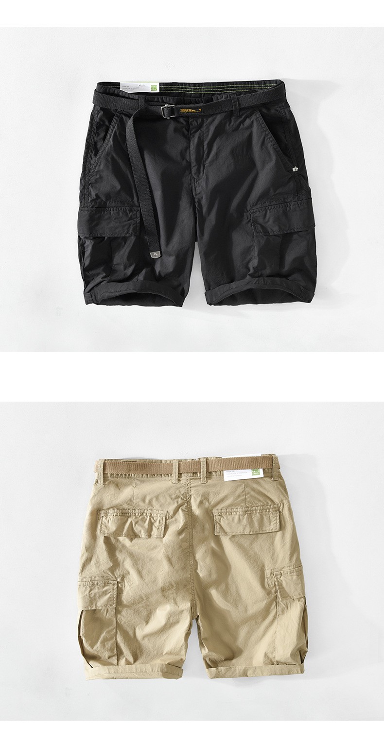lisse美式休闲短裤男士痞帅工装裤子宽松直筒潮牌ins多口袋卡其色五分