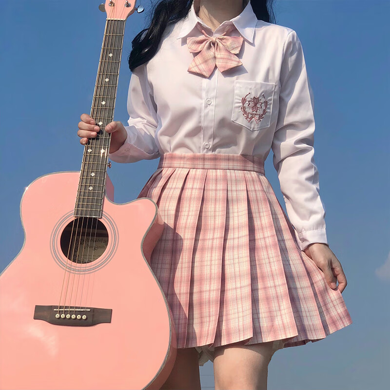 桦盼齐 秋季jk制服套装百褶裙少女长袖衬衫全套格裙学院风jk裙三件套