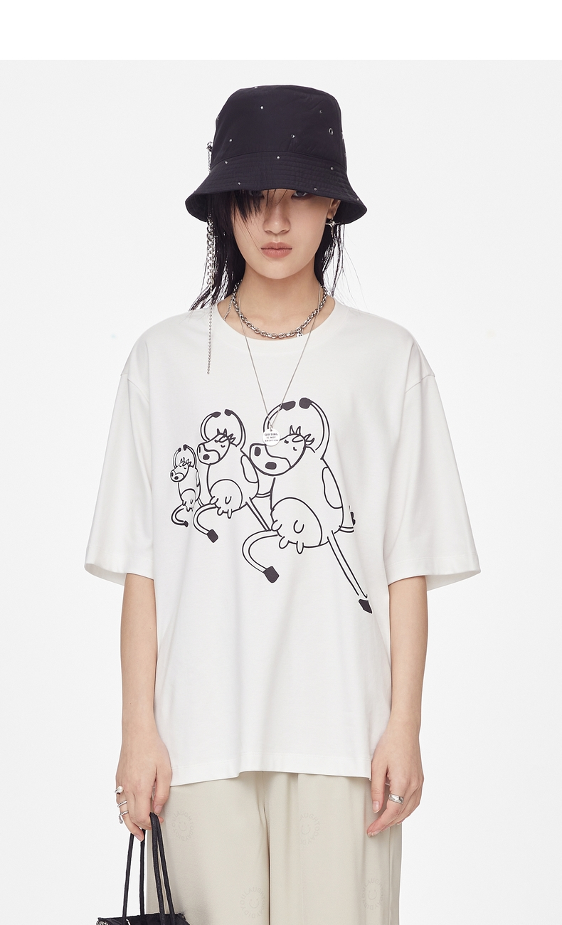 uti尤缇2021夏季新款上衣简约风创意图案短袖白色圆领休闲t恤女装