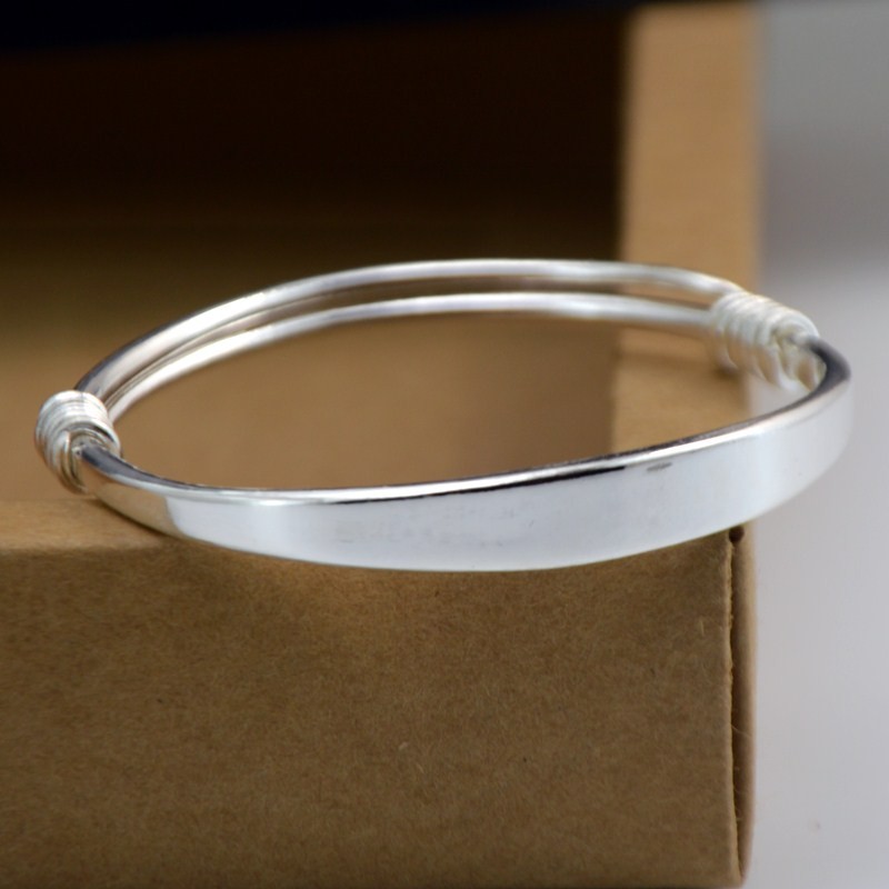 萃镶楼【】s999足银手镯足银伸缩活口平面光板镯子手工工艺银镯30克