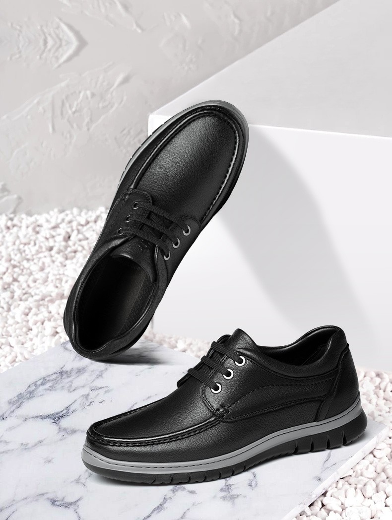 梦特娇男鞋春夏新品鹿皮革商务休闲英伦风时尚黑色潮流鞋男士系带皮鞋