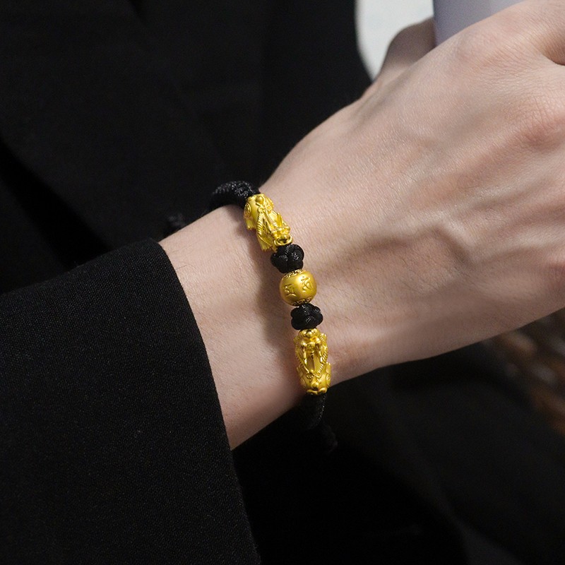 海上罗孚999足金貔貅手链男士2022年新款黄金六字真言手工编织手绳