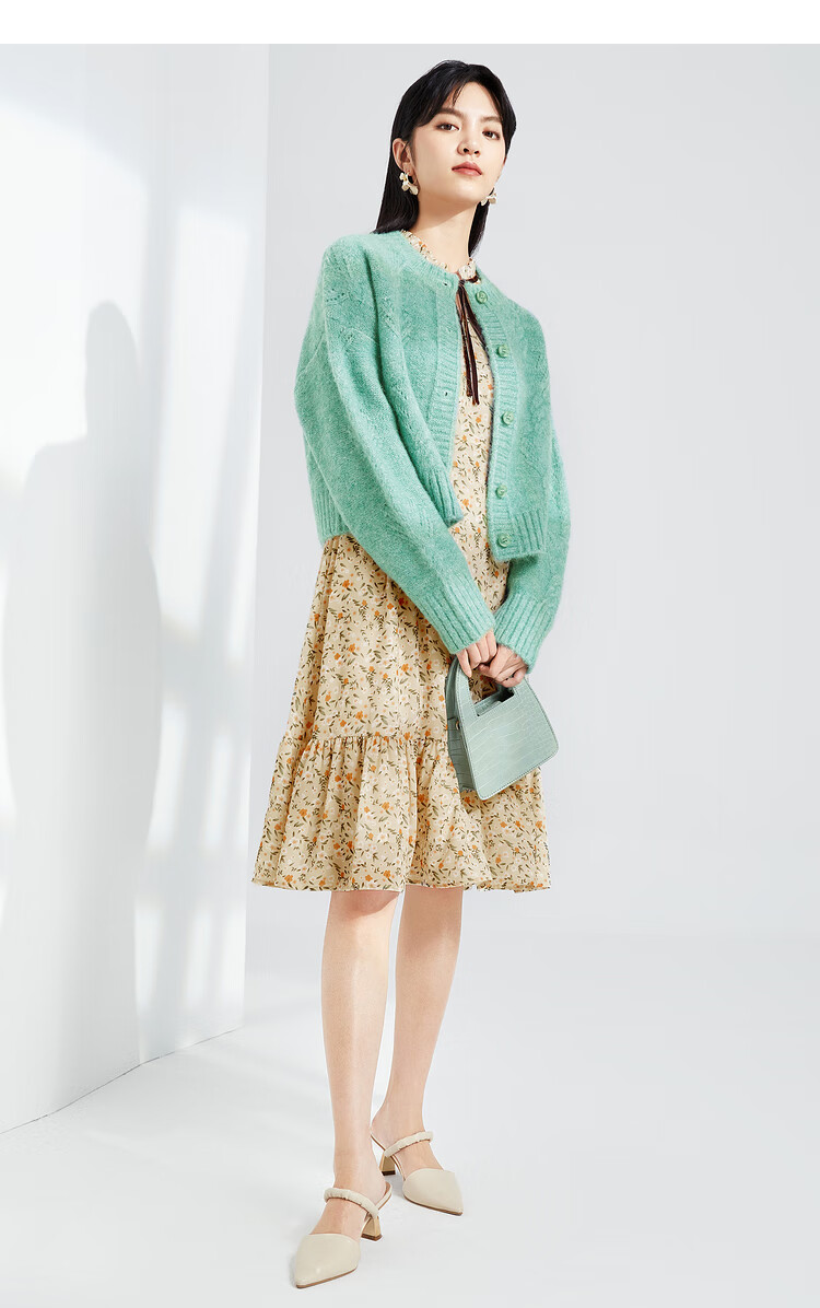 伊芙丽宫廷式碎花连衣裙2021夏新款甜美系带显瘦雪纺荷叶边裙子女