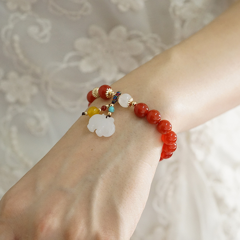 高端品质四合吉宏玛瑙财象手链和田白玉小象国潮南红玛瑙四合玛瑙吉