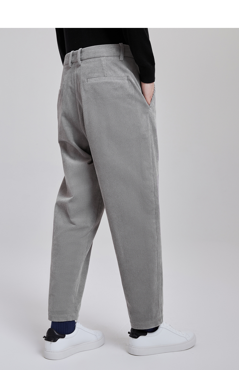 gxg男装【斯文系列】21年秋季新款灯芯绒休闲简约休闲男士直筒裤 灰色