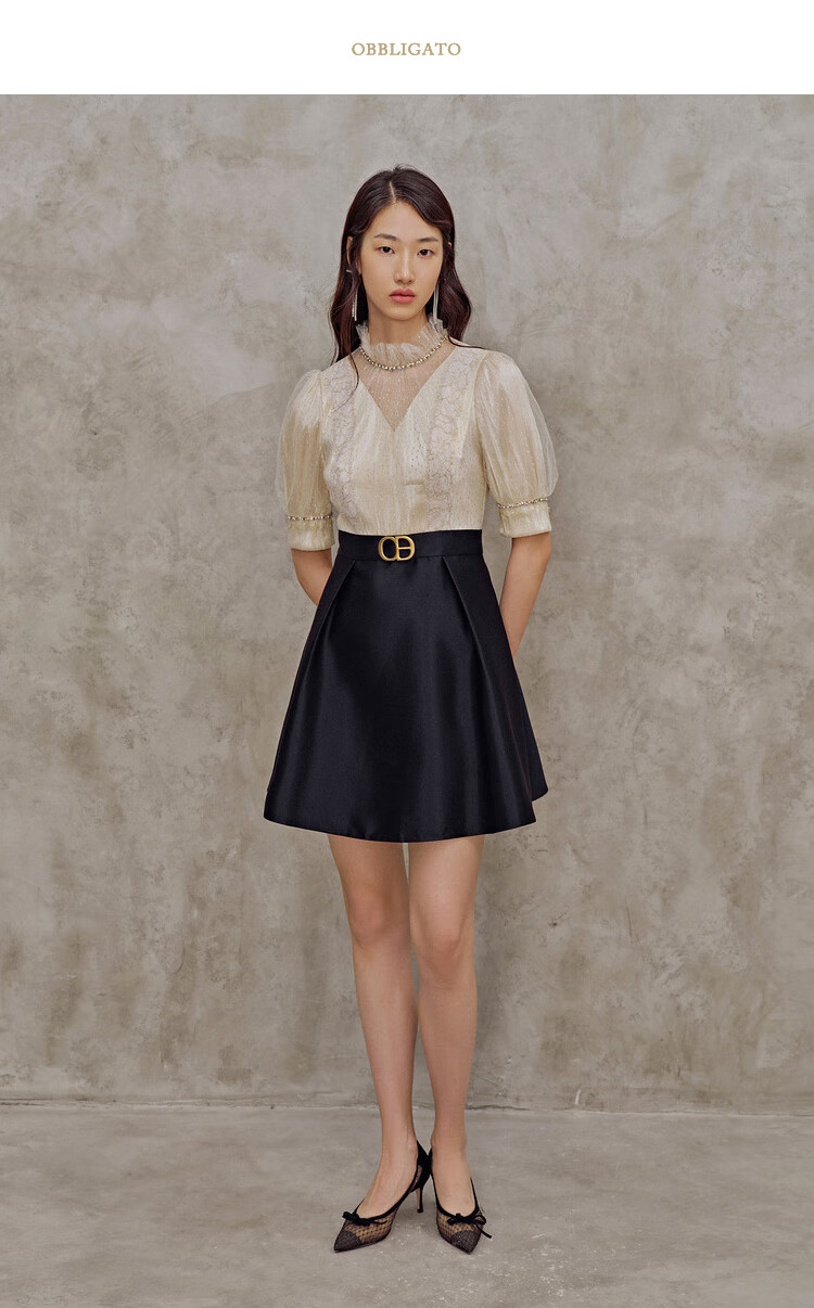 女装 连衣裙 obbligato obbligato奥丽嘉朵2021夏季新款法式金葱蕾丝