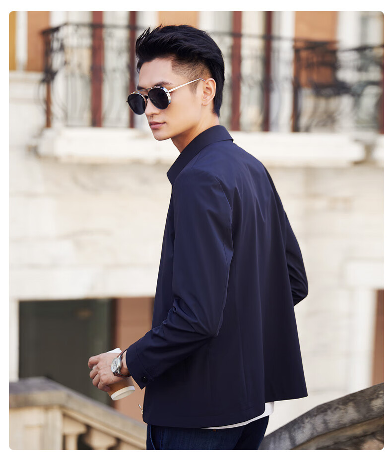 busen/步森春季男士夹克外套休闲翻领男装茄克商务老干部衫 藏青 165