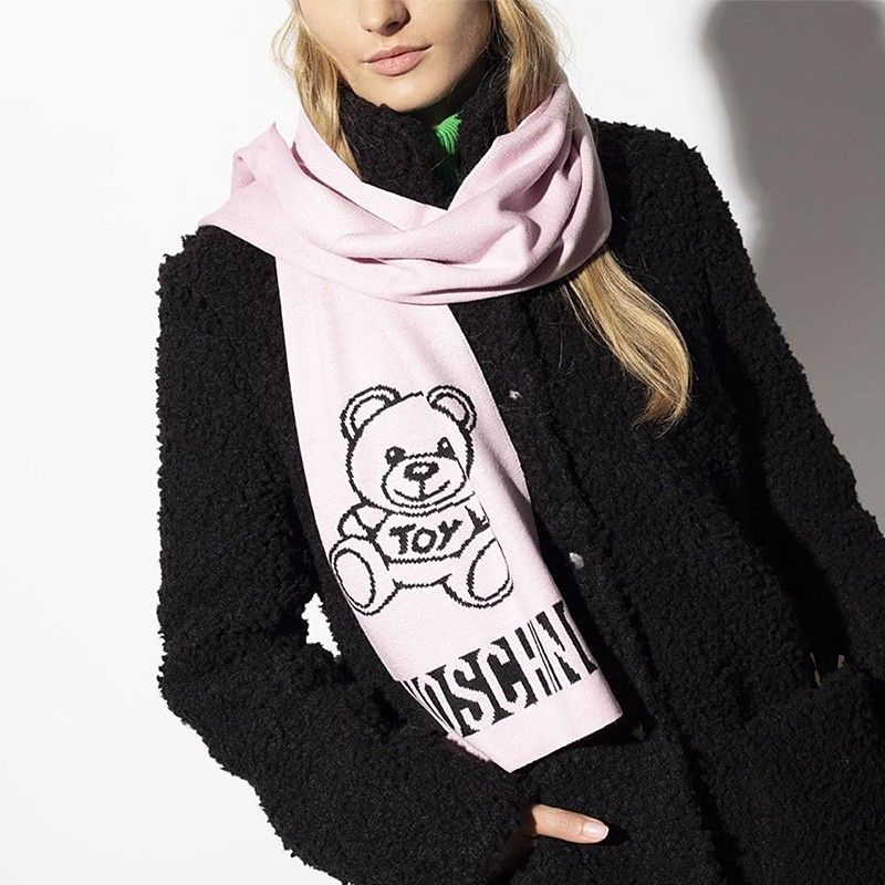 moschino莫斯奇诺2021秋冬新款男女同款羊毛泰迪熊微标饰围巾 16#黑色