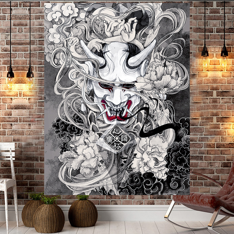 刺青纹身工作室装饰背景布酒吧餐厅改造挂布日式浮世绘挂毯画般若f竖
