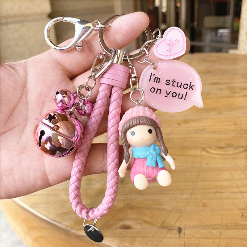 小女生钥匙扣卡通汽车钥匙圈环女包包挂件粉绳粉方英铃莱卡相机粉女孩