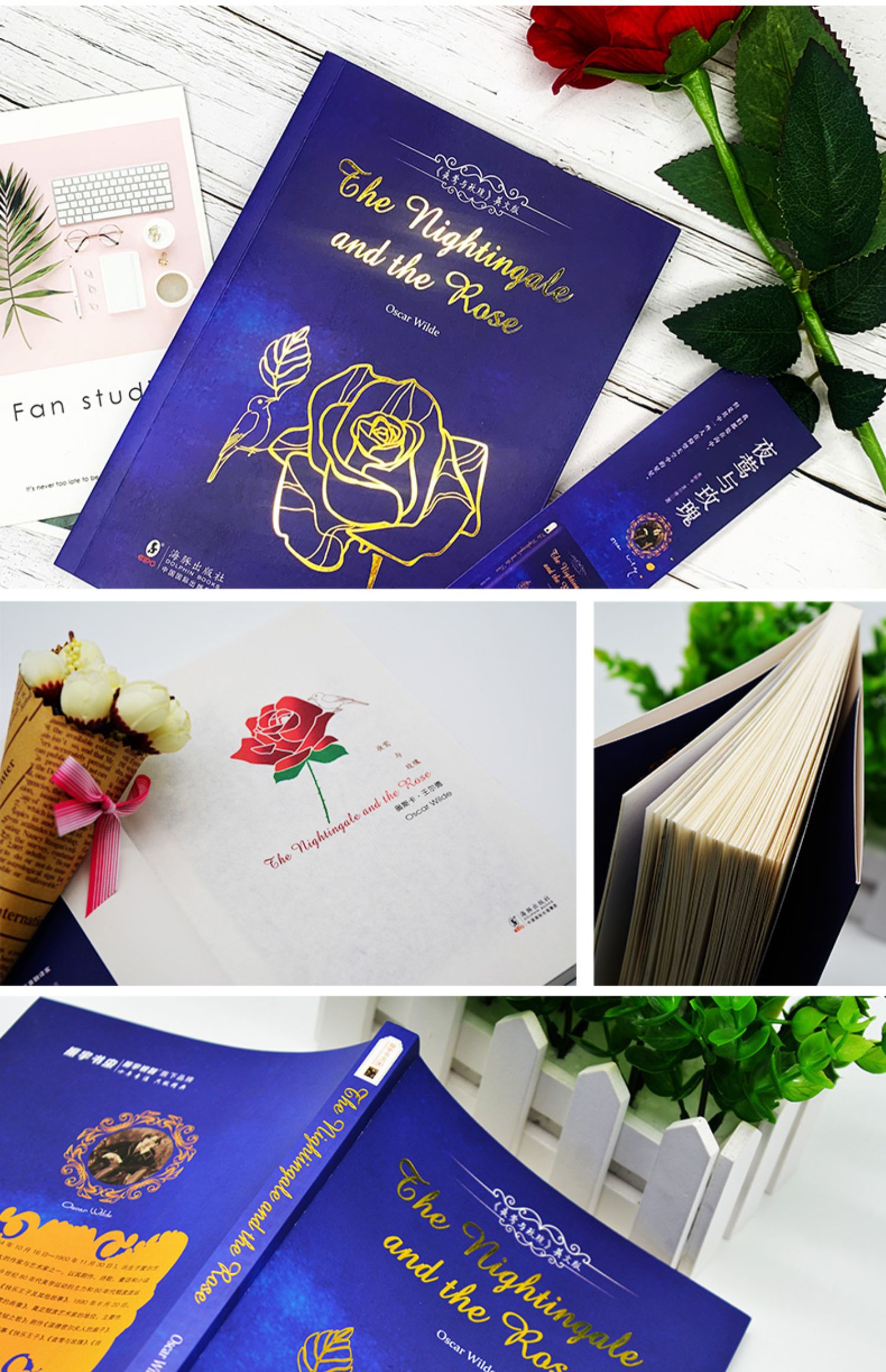 《足本无删夜莺与玫瑰 英文版原版 奥斯卡王尔德著 含词汇手册 彩色