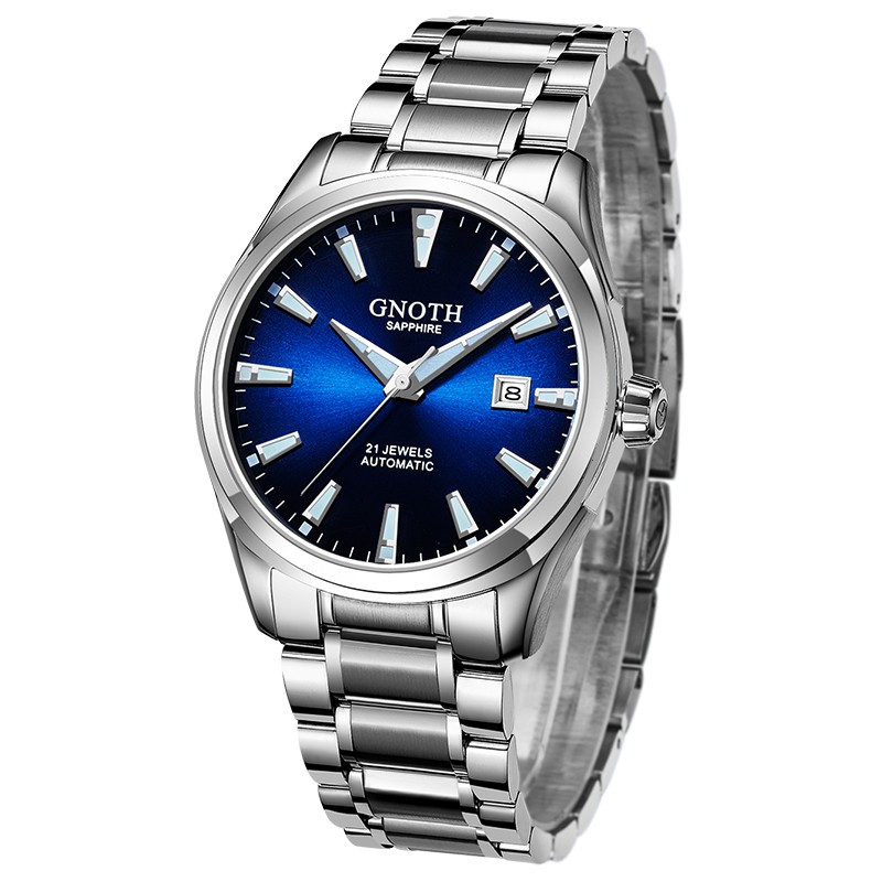 格诺(gnoth)手表男士手表自动机械表时尚夜光防水钢带男表 兰面