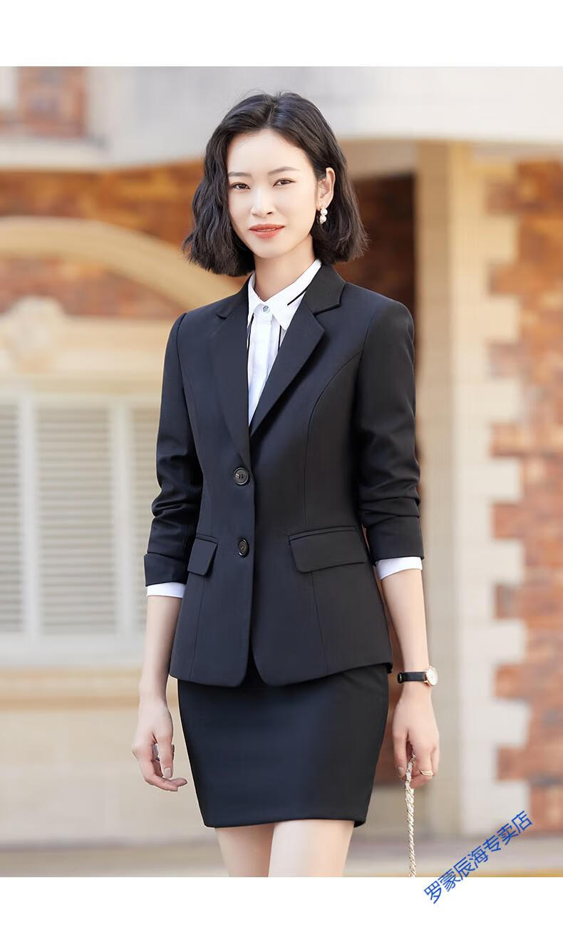 罗蒙romon蓝色职业小西装外套女春秋韩版高端气质时尚职场商务正装