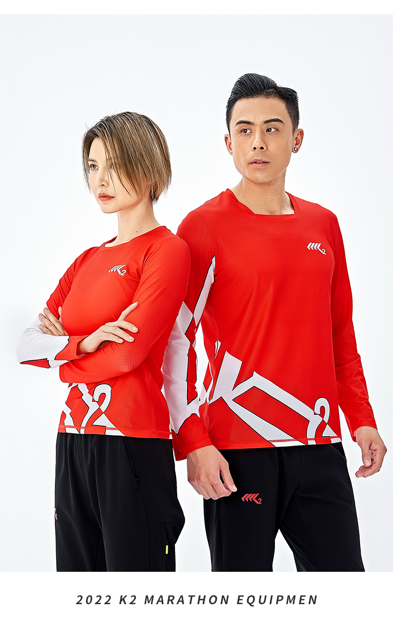 k2马拉松装备速干运动t恤女长袖2022新款专业跑步上衣红色xs