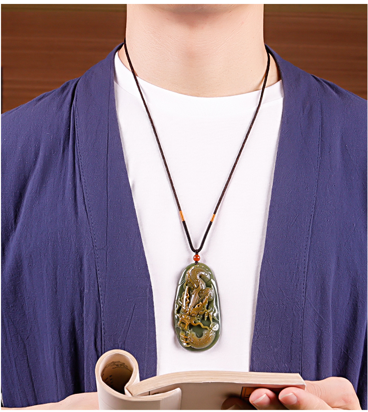 王翠玉器【金龙出海】翡翠玉龙牌吊坠冰糯老蓝水黄翡生肖龙玉石玉龙