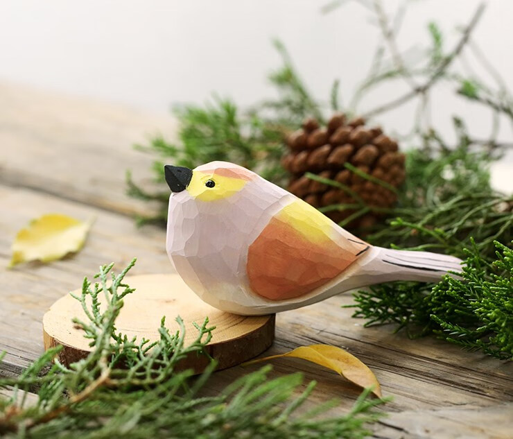 手工木雕木制肥啾小鸟可爱小胖鸟家居摆件节日礼物工艺品装饰品 灰色