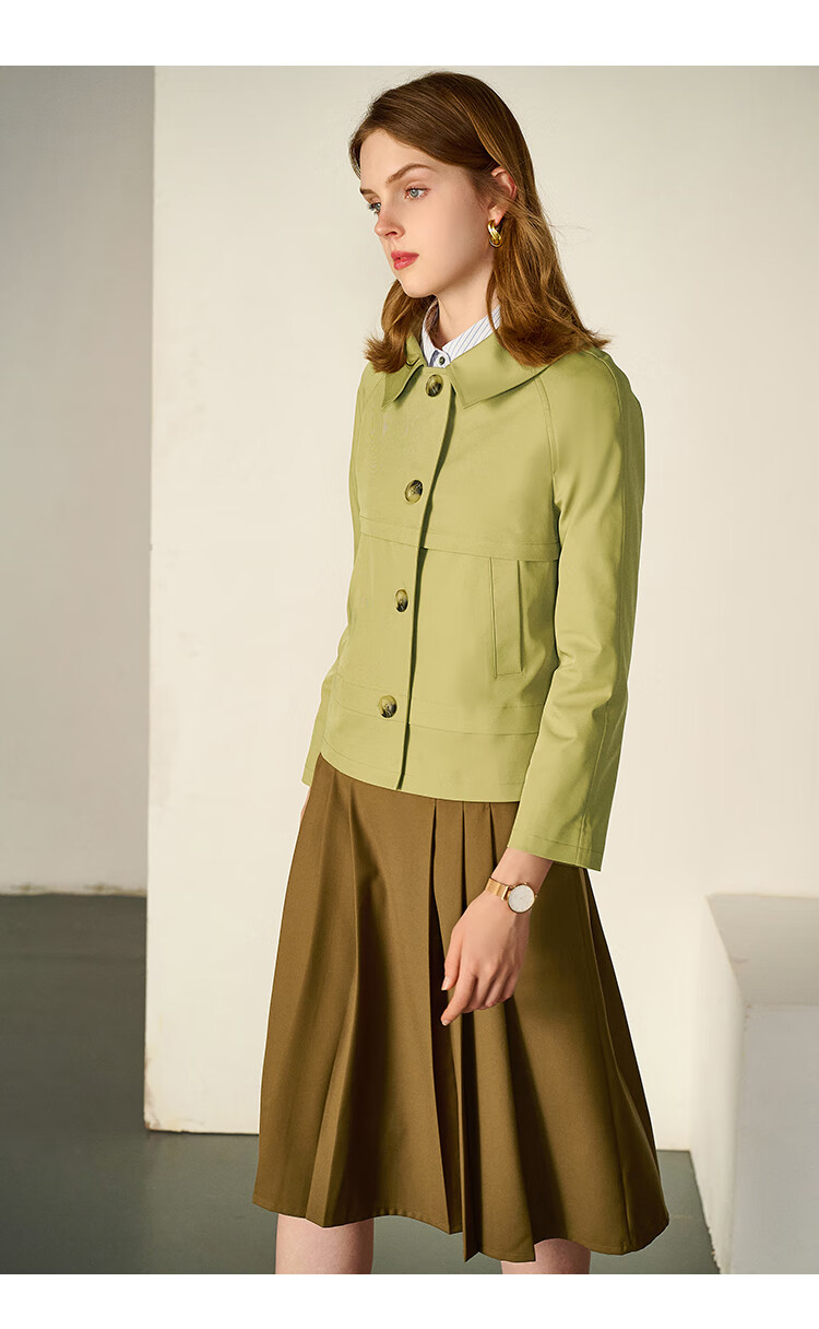 法曼萱浅驼色方领短款风衣外套女秋季2022年新款时尚气质长袖上衣浅