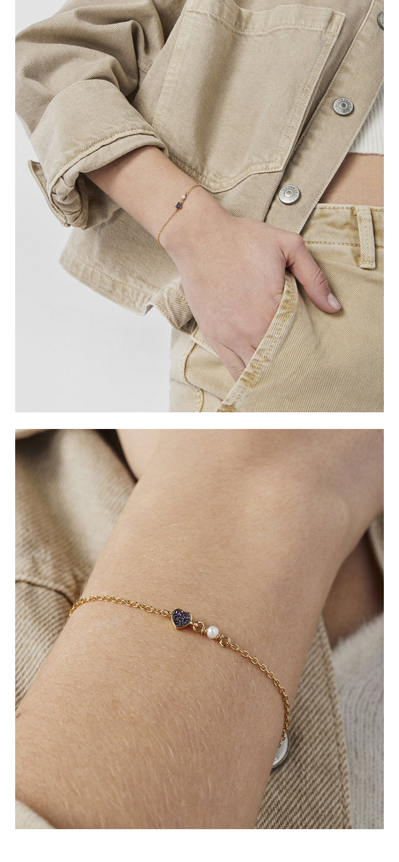 tous/桃丝熊2022新品new motif系列紫水晶珍珠手链女ins小众设计 金色