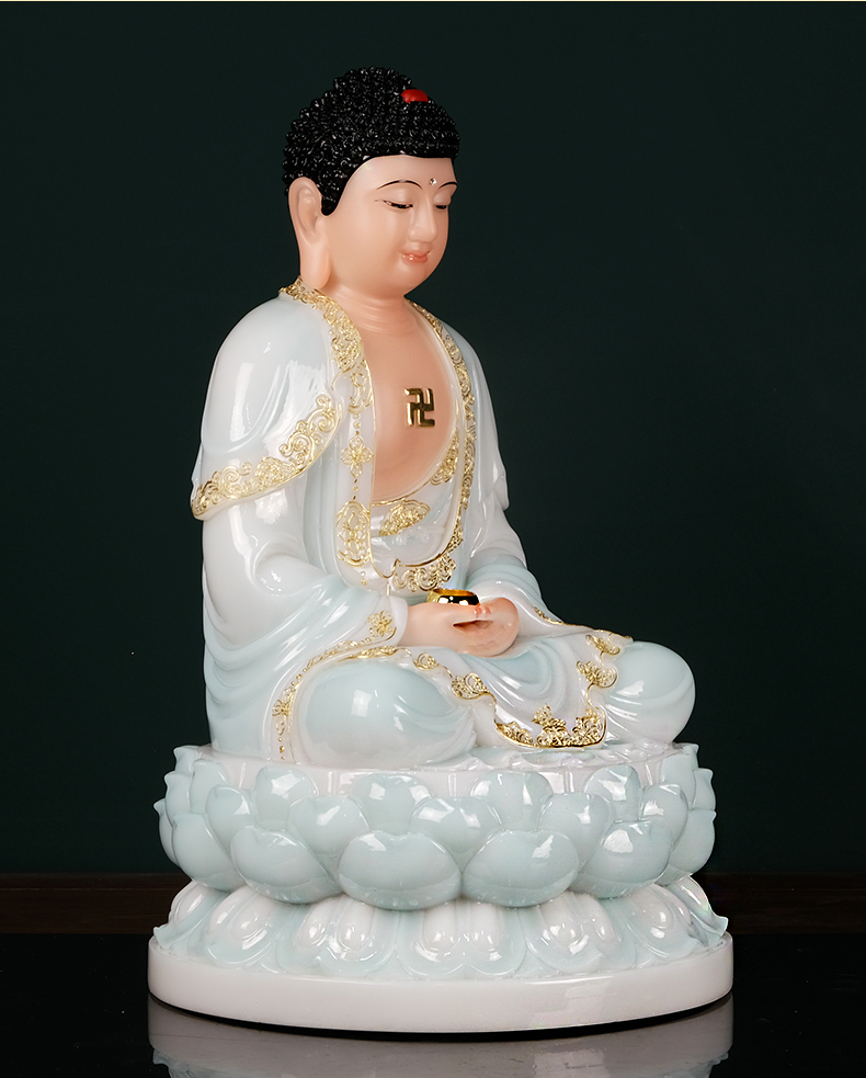 金旺来三宝释迦牟尼佛菩萨汉白玉佛像家用供奉神像摆件石雕佛具12寸