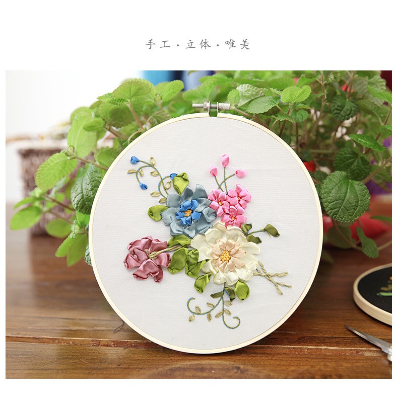 刺繡diy手工自繡絲帶繡十字繡立體繡花布藝創意打發時間初學材料包非