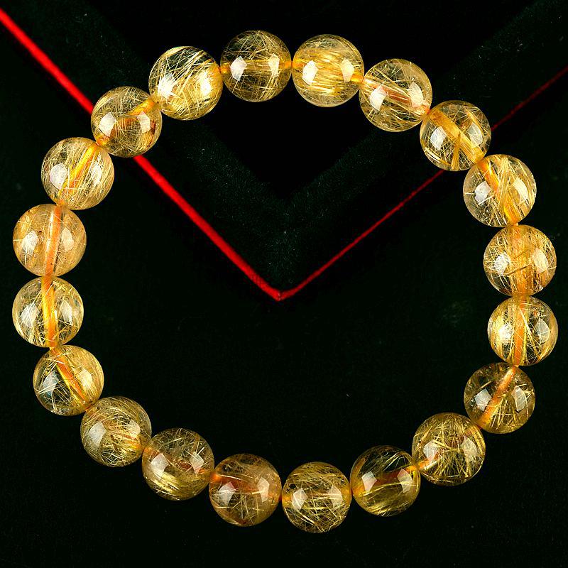 泽莱雅 金发晶手串一物一图发金丝钛晶顺发黄水晶手链七夕节礼物 生日