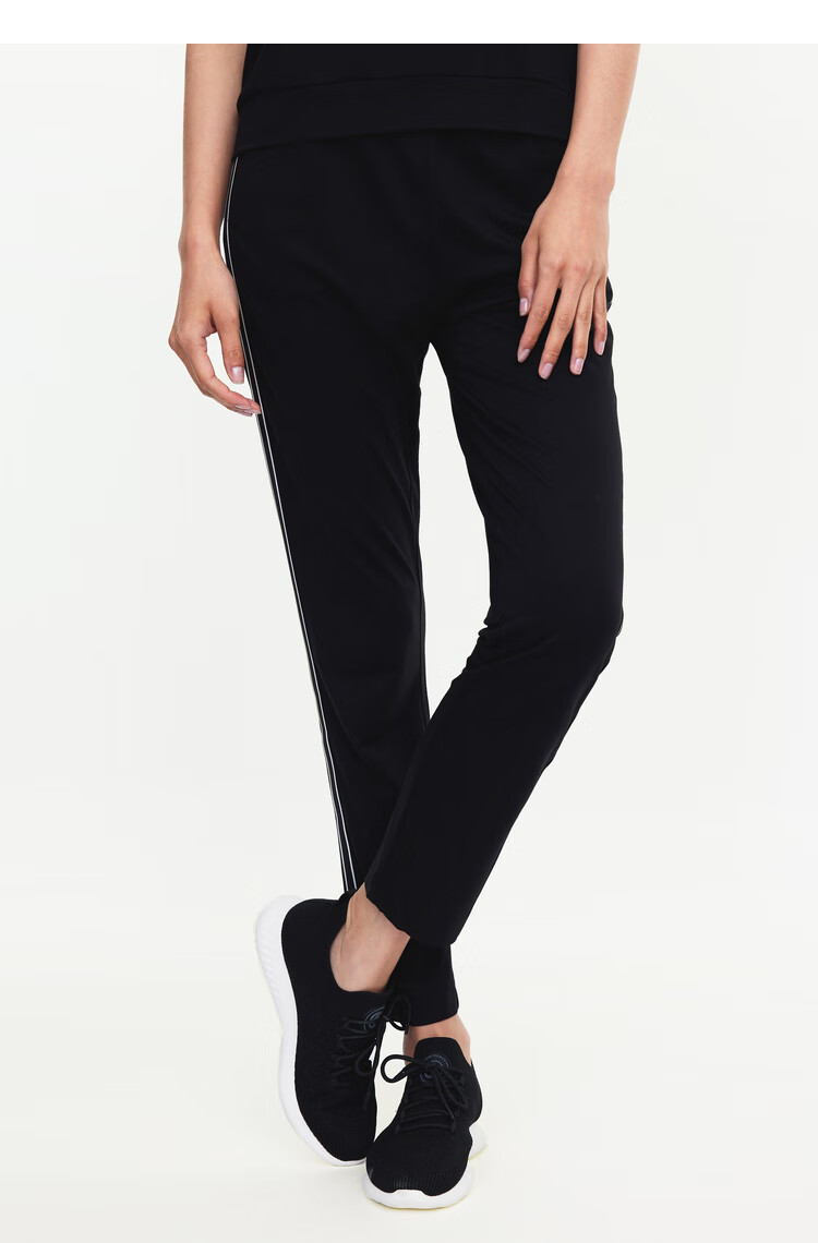 比音勒芬2021新品新款女士针织直筒休闲裤撞色编织带弹力裤透气舒适