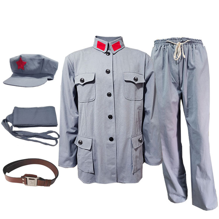 成人 男女长征时期衣服红色娘子军套装八路表演服装 灰蓝色红军衣