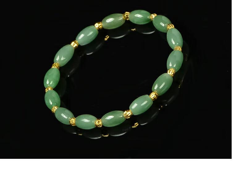 黄金转运珠手链路路通手串足金镶玉石翡翠礼物金手链女士黄金白翡翠