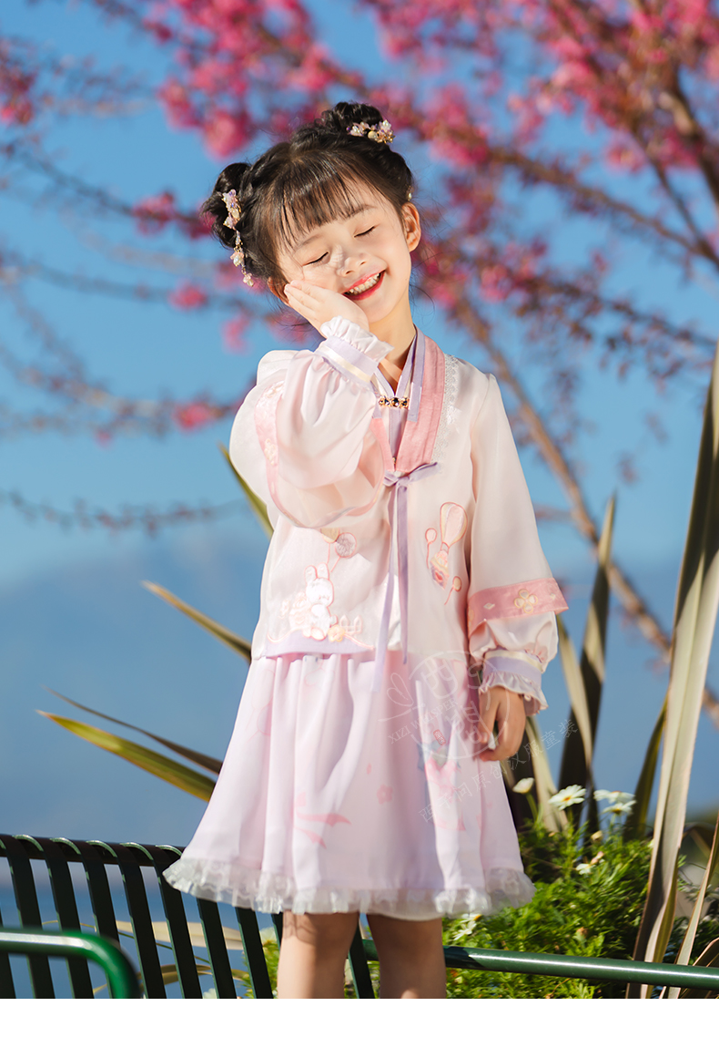西子问汉服女童春季古风唐装女宝宝礼服外衫连衣裙两件