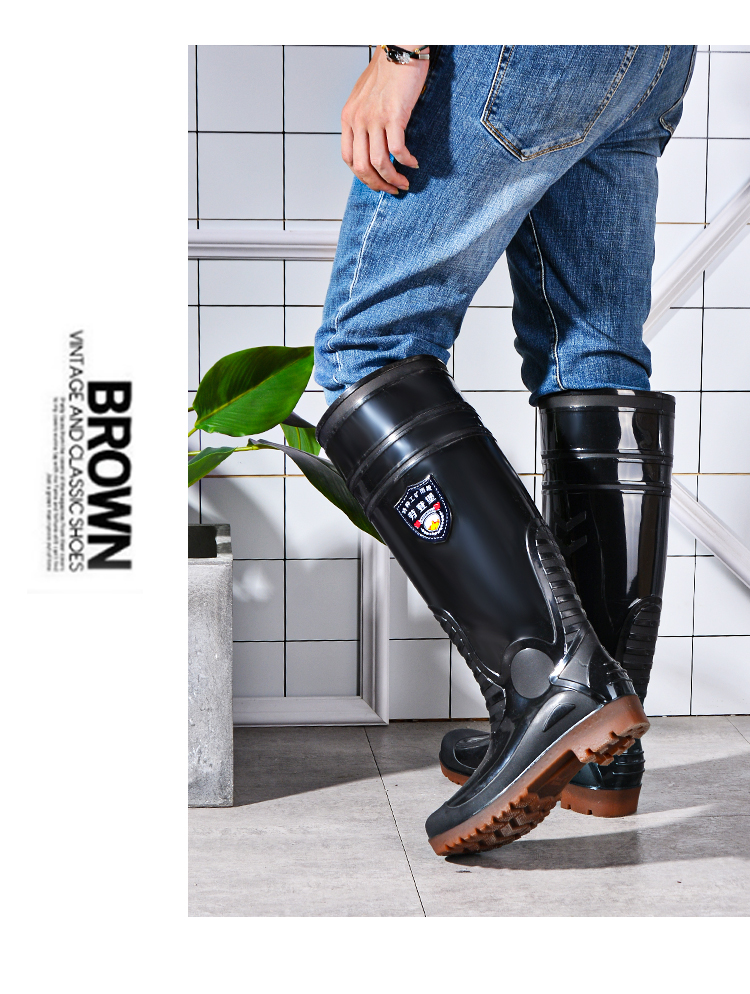 防汛雨靴46cm超高长高桶劳保防水防滑穿钓鱼专用雨鞋工地胶鞋插秧超长