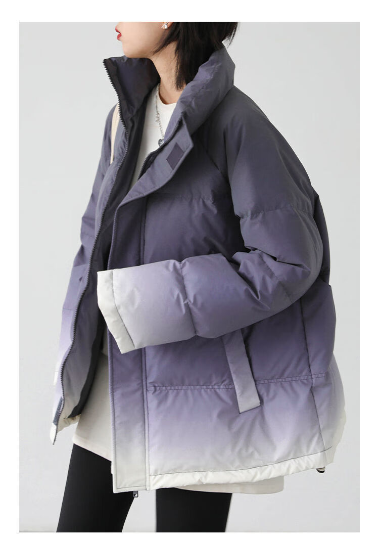 拉夏贝尔(la)新国标羽绒服女chicven科技感反光渐变羽绒服女立领加厚