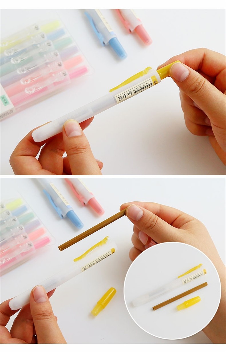 点石荧光笔文具易手控24色按动式可换芯小清新简约学生用淡色系标记笔