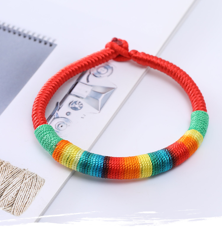贻贝端午节五彩绳手链藏式金刚结彩虹手环端午礼小礼品礼物手绳 黑色