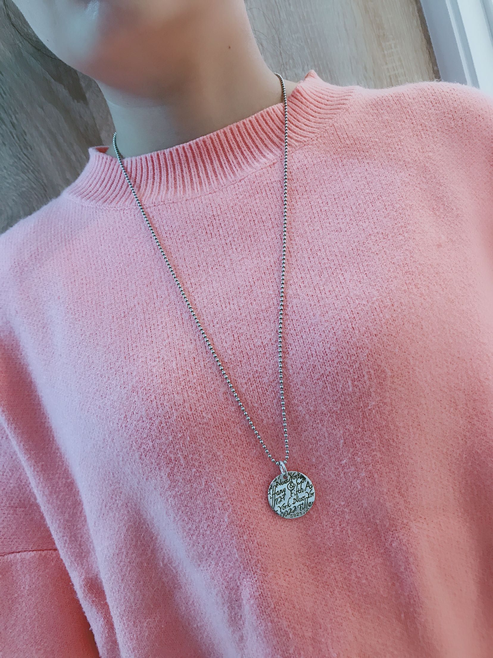 斯涟s925项链女复古做旧毛衣链时尚韩版泰银个性项链特色字母圆牌圆牌