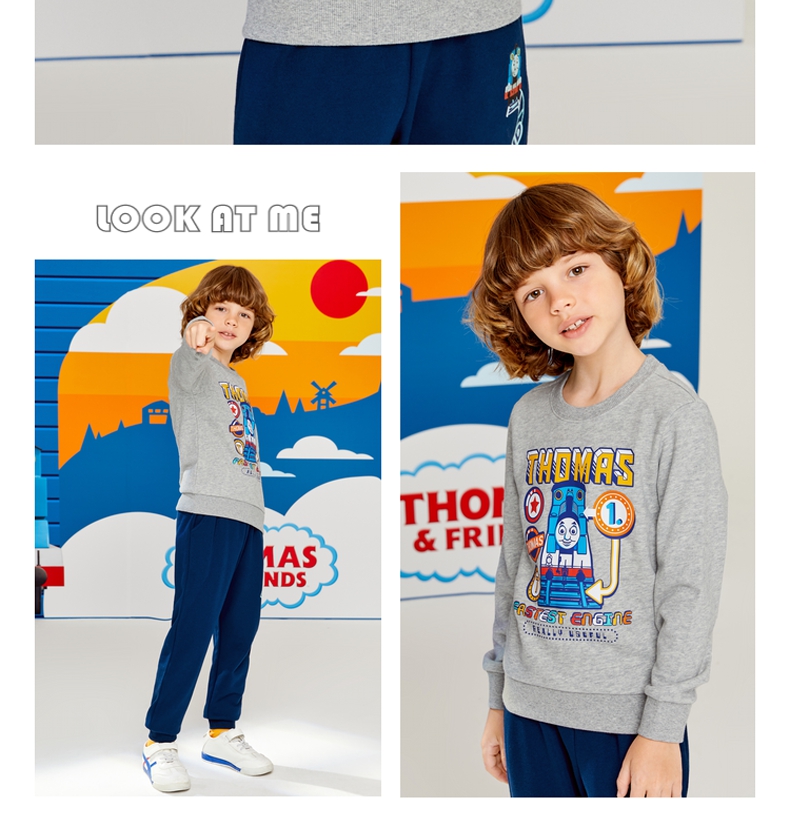 baleno班尼路童装2021秋季新款男童托马斯印花圆领长袖卫衣中大童儿童